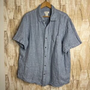 Caribbean Joe Mens‎ XL Blue Linen Short Sleeve Button Up Shirt Island Supply